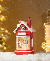 Glitzhome 10.5"H Lighted Santa's Workshop Waterglobe
