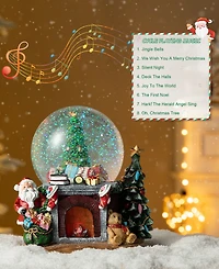 Glitzhome 120mm Christmas Resin Lighted Musical Christmas Tree on Fireplace Waterglobe