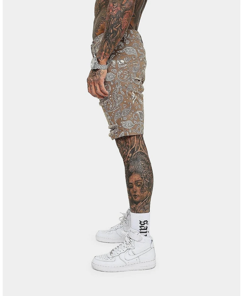Saint Morta Men's Paisley Skulls Denim Shorts