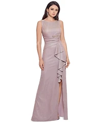 Betsy & Adam Petite Glitter Draped Gown