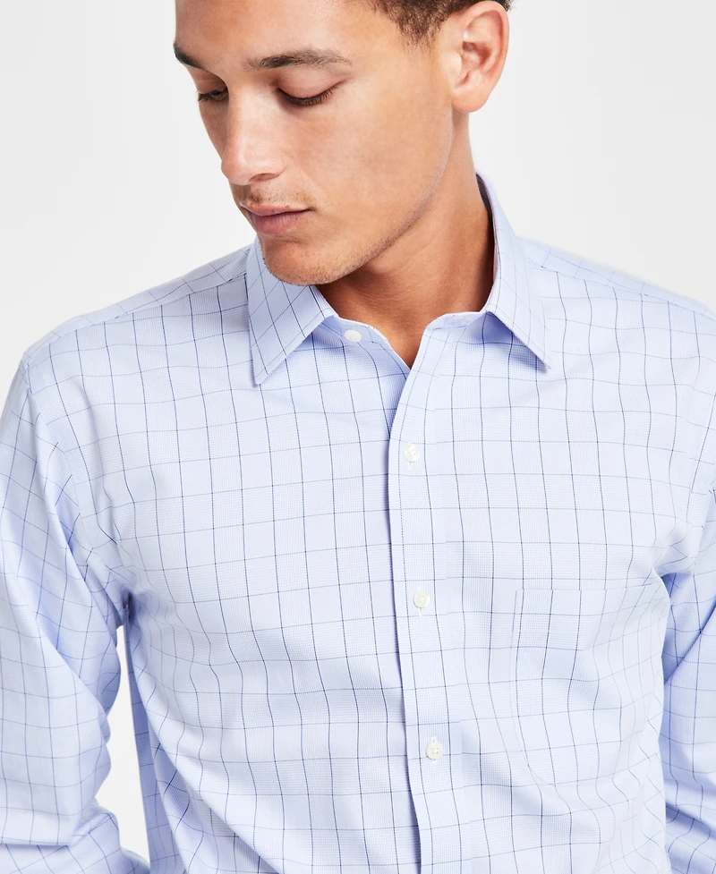 Men's Regular Fit Non-Iron Spread Collar Check Pinpoint Dress Shirt