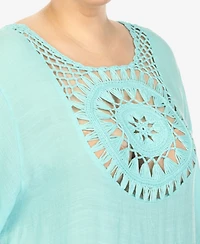White Mark Plus Crocheted Fringed Trim Cover Up Dress