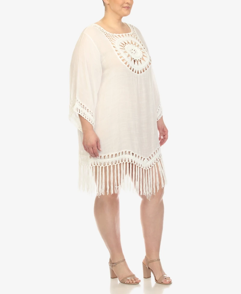White Mark Plus Crocheted Fringed Trim Cover Up Dress