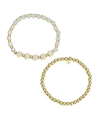 Unwritten White Quartz and Freshwater Pearl Bride Stone and Beaded Stretch Bracelet Set