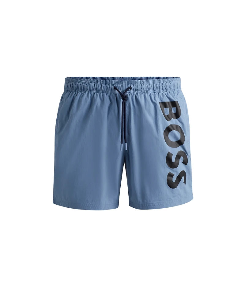 Boss by Hugo Boss Men's Vertical-Logo Quick-Dry Poplin Swim Shorts