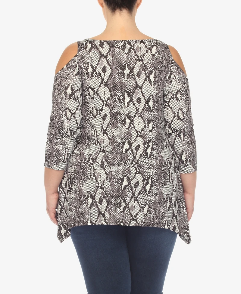 White Mark Plus Snake Print Cold Shoulder Tunic Top