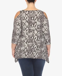 White Mark Plus Snake Print Cold Shoulder Tunic Top