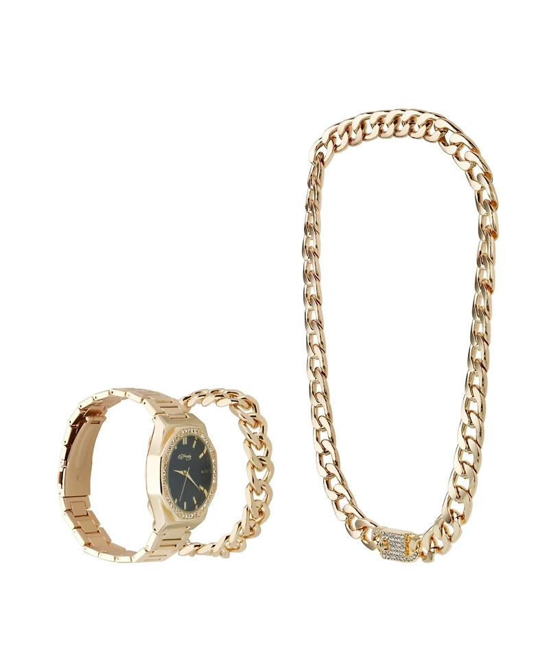 Ed Hardy Men's Shiny Gold-Tone Metal Bracelet Watch 42mm Gift Set