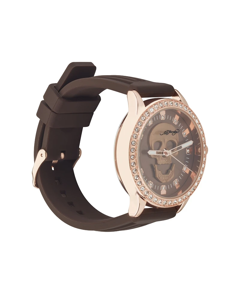 Ed Hardy Women's Quartz Matte Brown Silicone Strap Analog Watch 38mm