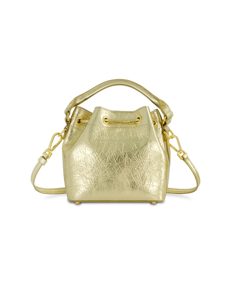 Mac Duggal Crinkle Metallic Leather Bucket Handbag