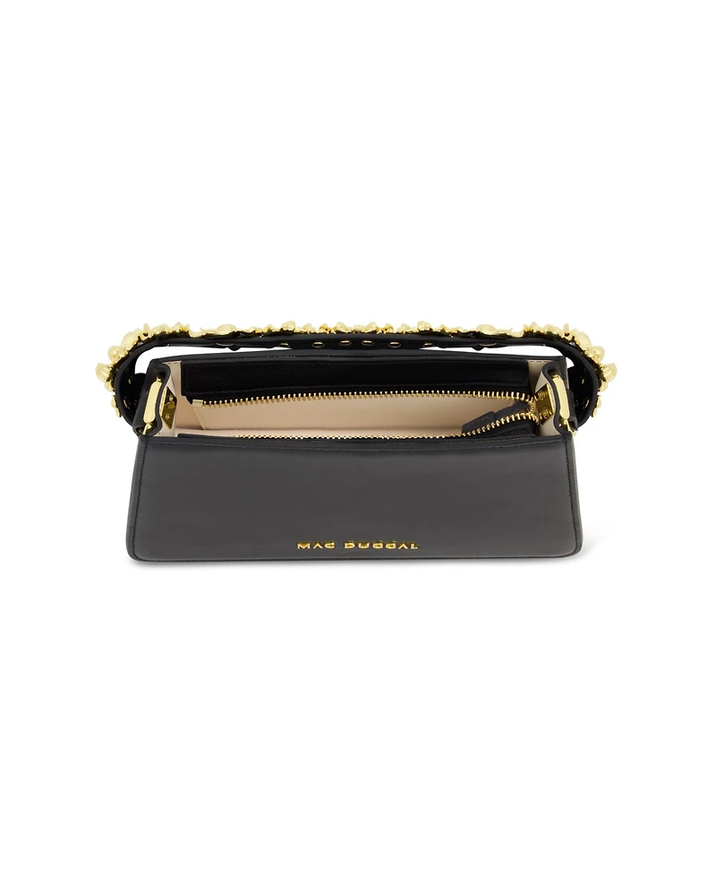 Gold Floral Strap Nappa Leather Shoulder Bag