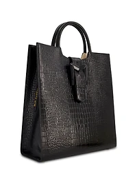 Mac Duggal Crocodile Leather Buckle Detail Maxi Tote Bag