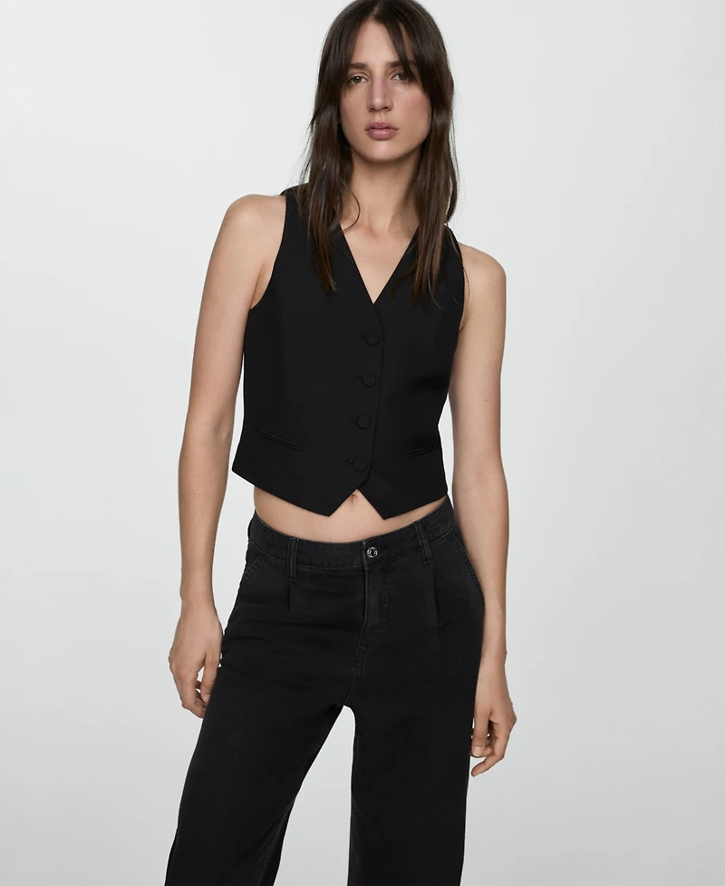 Mango Women's Straight Pleated Jeans
