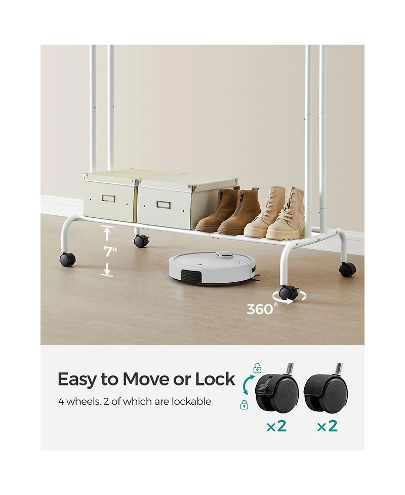 Slickblue Clothes Rack, Double-rod Clothing Rack With Wheels, Heavy-duty Metal Frame, Garment Rack