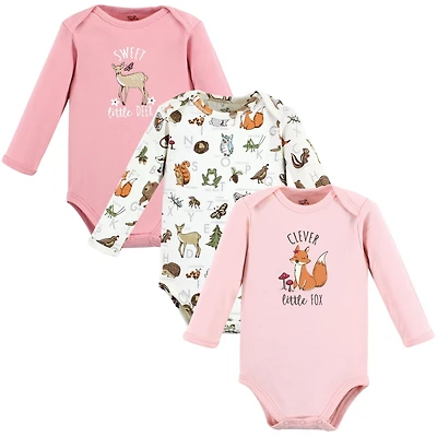 Touched by Nature Baby Girls Organic Cotton Long-Sleeve Bodysuits Woodland Alphabet 3-Pack