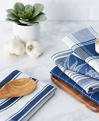 Design Imports Assorted Pattern, Kitchen Collection, Dishtowels Dishcloth, Marine Blue, 5 Piece