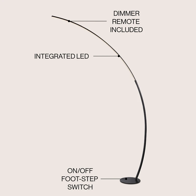 Jonathan Y Enzo 68" Contemporary Minimalist Metal Arc Dimmable Integrated Led Floor Lamp, Black
