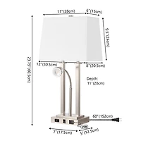 Jonathan Y Blaire 23.75" 2-Light Modern Farmhouse Metal Led Table Lamp with Usb Charging port, Adjustable Reading Light and Ac Outlet, Oil Rubbed Bron