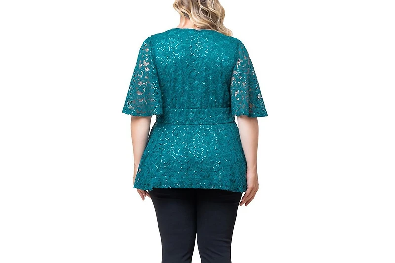 Kiyonna Women's Plus Size Stardust Sequin Lace Top