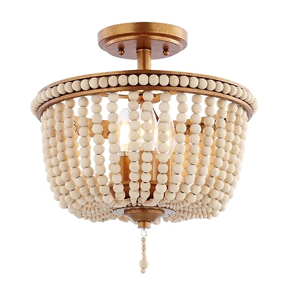 Jonathan Y Allie Wood Beaded/Metal Led Flush Mount Ceiling Light