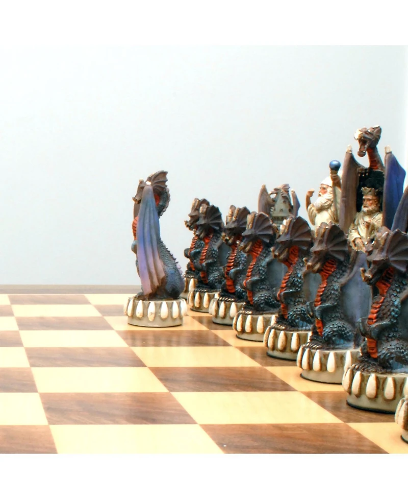 We Games Handpainted Dragon Chess Set, Walnut Root Board 21 in, 4.5 in King