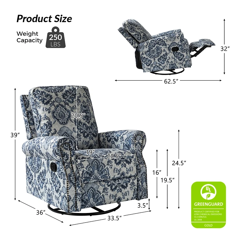 Evelia Floral Swivel Rocker Manual Recliner