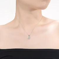 White Gold Plated with Cubic Zirconia Square Pave Pendant Necklace