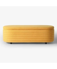 WestinTrends 54" Wide Mid-Century Modern Upholstered Teddy Sherpa Tufted Oval Storage Ottoman Bench