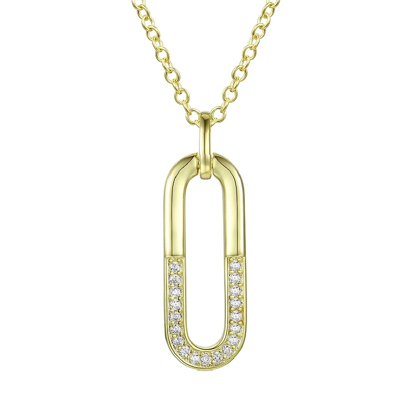 14K Gold Plated Cubic Zirconia hollow Geometrical Pendant Necklace