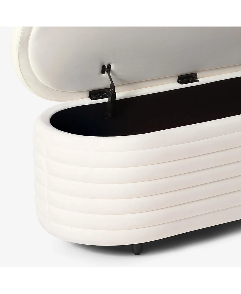 WestinTrends 54" Wide Mid-Century Modern Upholstered Velvet Tufted Oval Storage Ottoman Bench