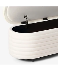 WestinTrends 54" Wide Mid-Century Modern Upholstered Velvet Tufted Oval Storage Ottoman Bench
