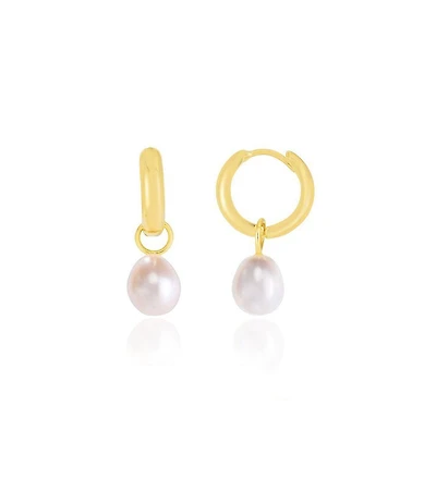 The Lovery Pearl Drop Huggie Hoop Earrings 14K Gold