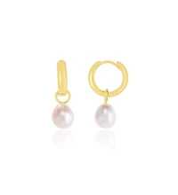 The Lovery Pearl Drop Huggie Hoop Earrings 14K Gold