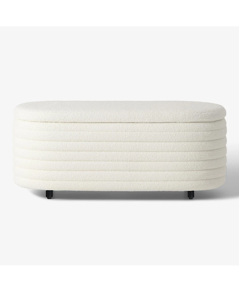 WestinTrends 42" Wide Mid-Century Modern Upholstered Teddy Sherpa Tufted Oval Storage Ottoman Bench
