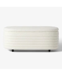 WestinTrends 42" Wide Mid-Century Modern Upholstered Teddy Sherpa Tufted Oval Storage Ottoman Bench