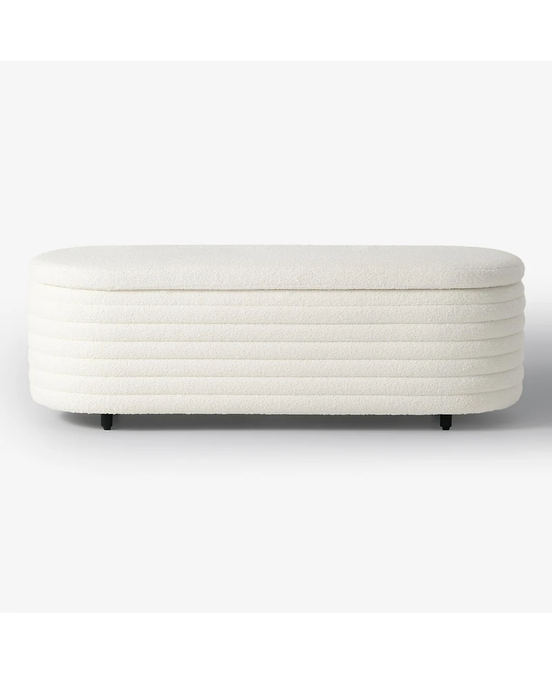 WestinTrends 54" Wide Mid-Century Modern Upholstered Teddy Sherpa Tufted Oval Storage Ottoman Bench