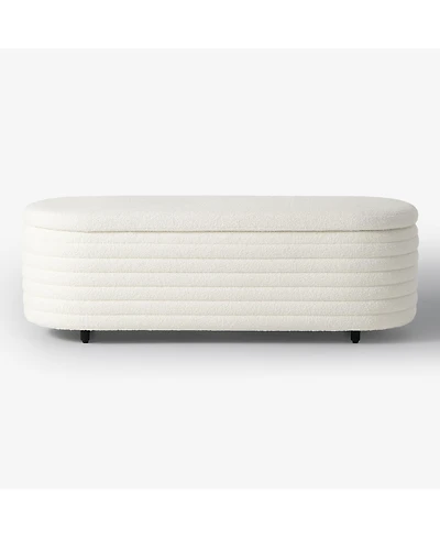 WestinTrends 54" Wide Mid-Century Modern Upholstered Teddy Sherpa Tufted Oval Storage Ottoman Bench
