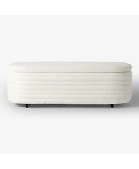 WestinTrends 54" Wide Mid-Century Modern Upholstered Teddy Sherpa Tufted Oval Storage Ottoman Bench