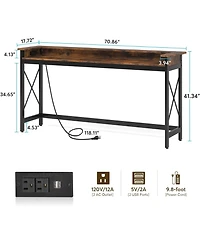 Tribesigns Sofa Table with Outlets and Usb Ports, 70.9 inch Extra Long Console Table Behind Couch with Charging Station, Industrial Narrow Entryway Ha