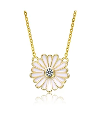 GiGiGirl Young Adults/Teens 14k Yellow Gold Plated with Cluster Cubic Zirconia White Enamel Mini Daisy Pendant Layering Necklace