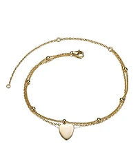 GiGiGirl 14k Gold Plated Hammered Heart Charm Bead Link Double-Layer Chain Anklet, Adjustable Length