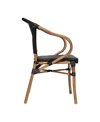 Merrick Lane Mael Stacking Thonet Bistro Style Chair With Arms, Textilene Seat, And Bamboo Finished Metal Frame For Indoor/Outdoor Use