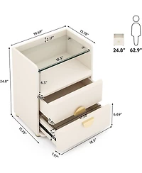 Tribesigns 2-Drawer Nightstand Set of 2, Modern Nightstands with Open Storage, Wooden Bedside Table for Bedroom, Side End Table with Gold Round Metal