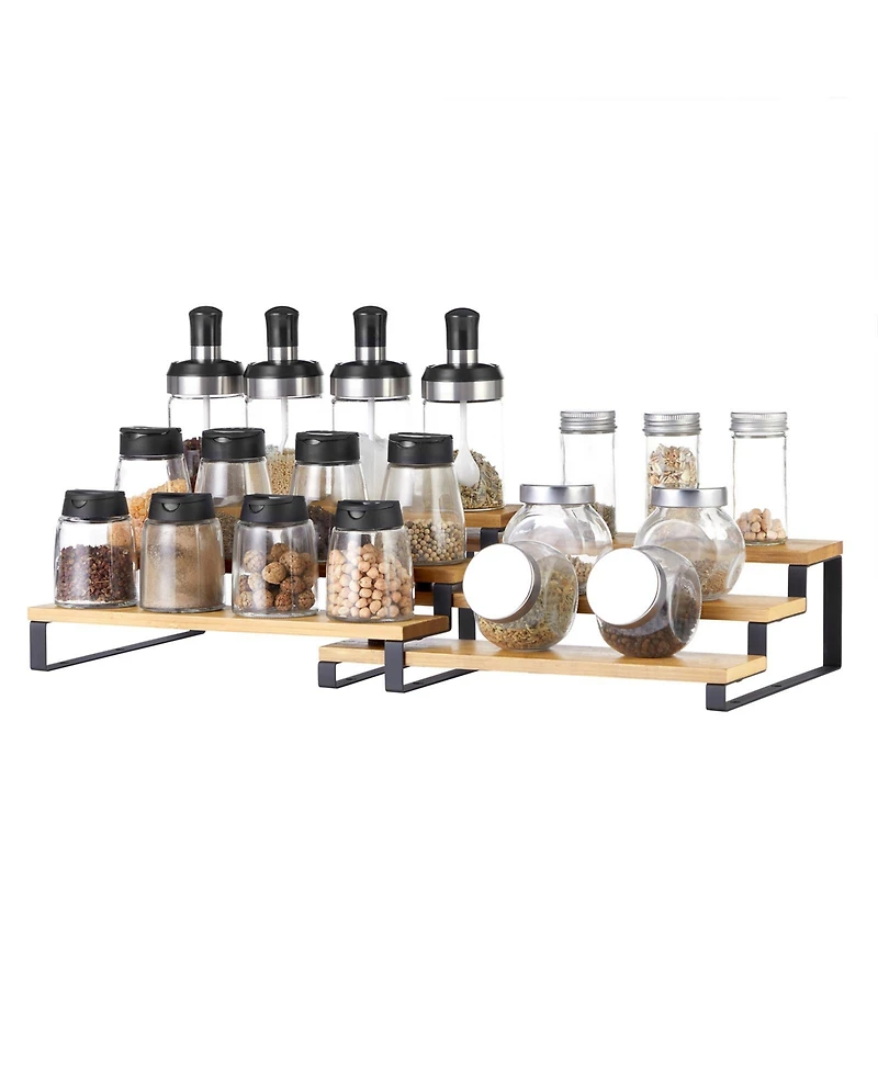 Set of 2 Wicker Spice Racks, 3-Tier Stackable and Expandable Cabinet Organizers