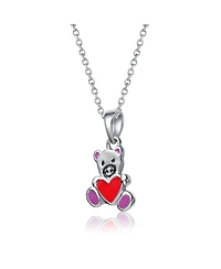 GiGiGirl Kids White Gold Plated Enameled Heart Teddy Bear Pendant Charm