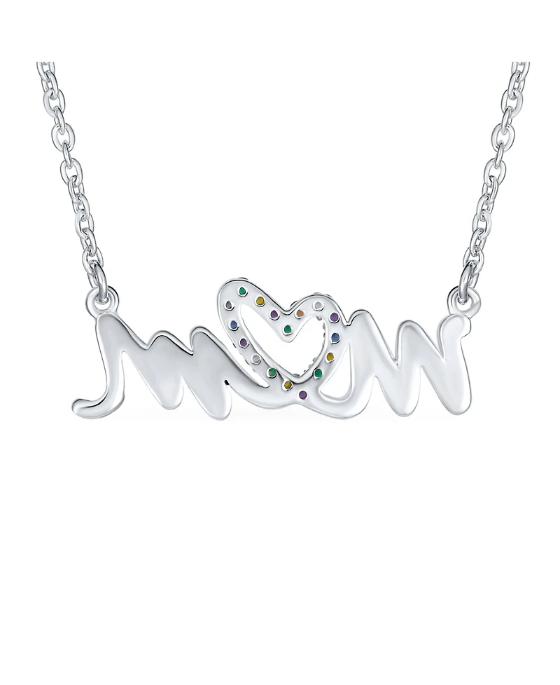 Bling Jewelry Name Style Station Pendant Crystal Heart Rainbow Mom Word Necklace Mother Sterling Silver