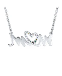 Bling Jewelry Name Style Station Pendant Crystal Heart Rainbow Mom Word Necklace Mother Sterling Silver