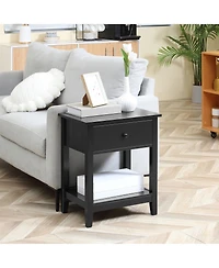 Homcom Nightsd Bedside Table End Table Organizer W/ Drawer Shelf