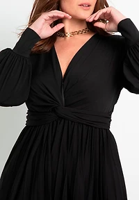 Eloquii Women's Plus Knot Front Pleated Skirt Dress