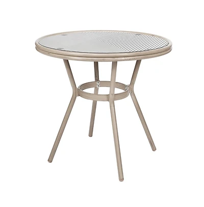 Merrick Lane Mael Bistro Style Table With Tempered Glass Top, Textilene, And Bamboo Finished Metal Frame For Indoor/Outdoor Use